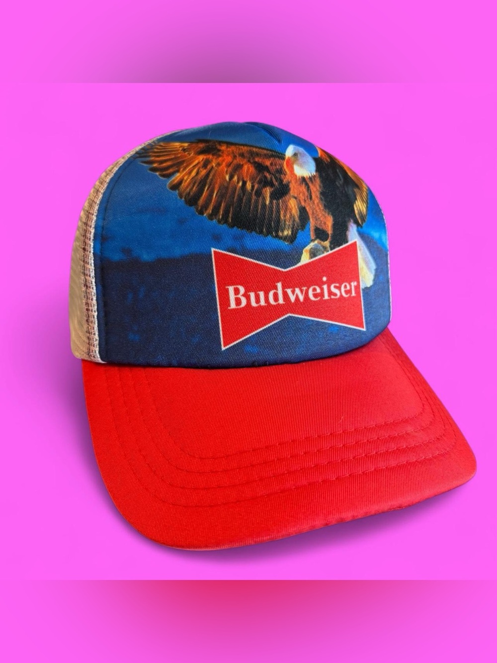 Budweiser Red and Blue Eagle Mesh Trucker Hat